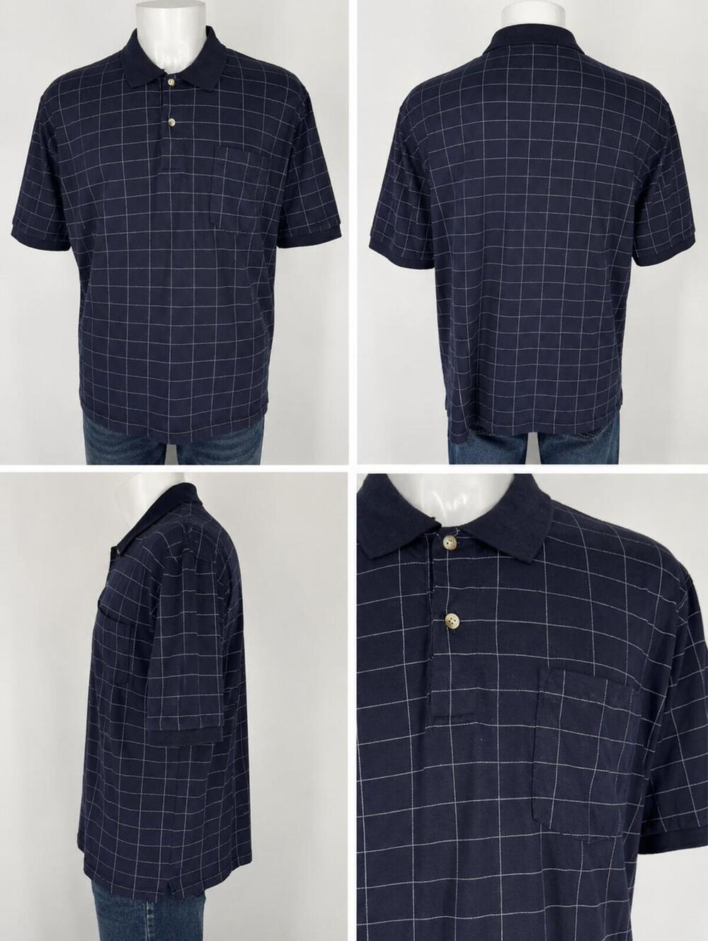 Feel Style of the Urban Men's Navy Windowpane Polo Shirt Short Sleeve - XXXL
